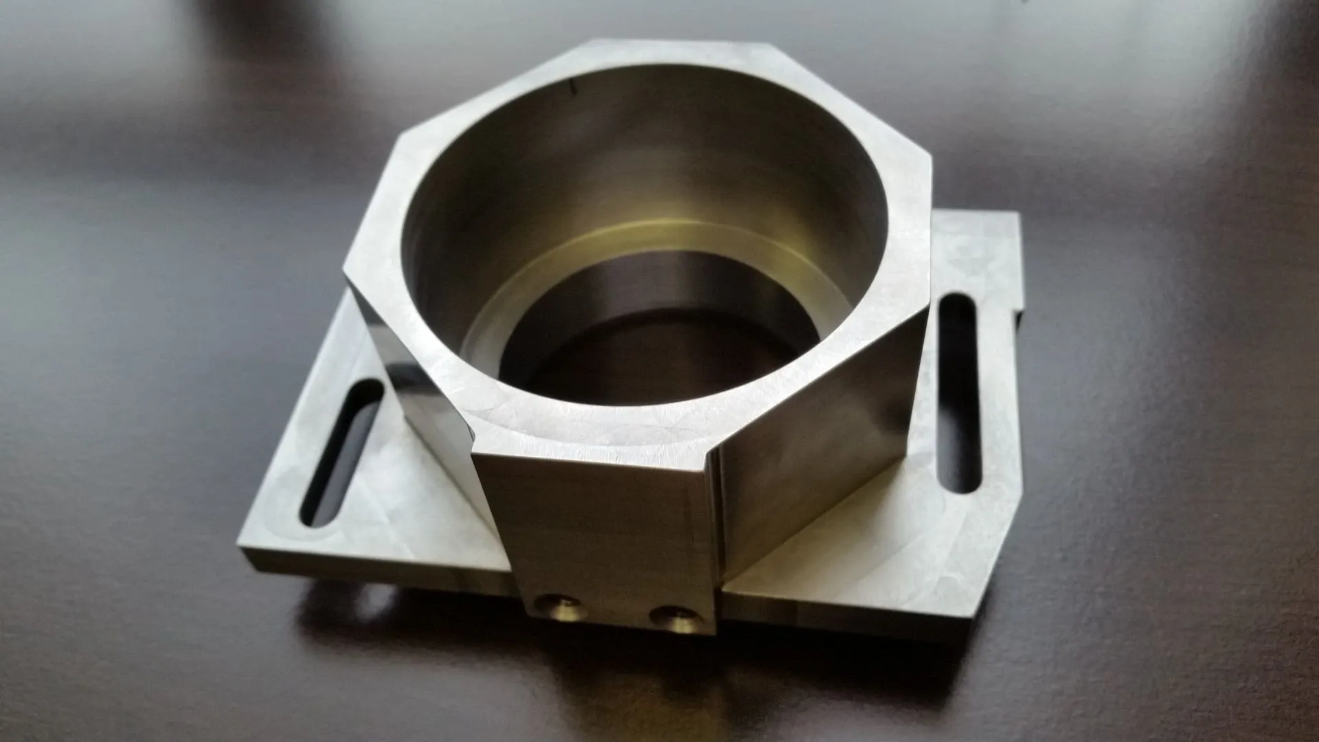 Aerospace component staged for coordinate measuring machine inspection.